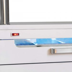 Arbeitswagen Opus mit UV-Schublade - Detailansicht von eingeschaltener UV-Schublade